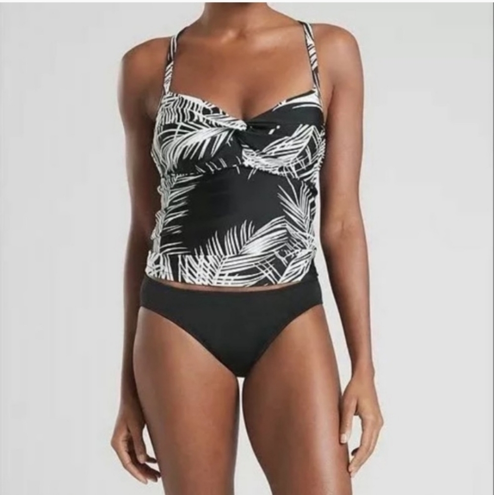 Athleta Swim Black Retro Palm Tank Top S 32 B/C New